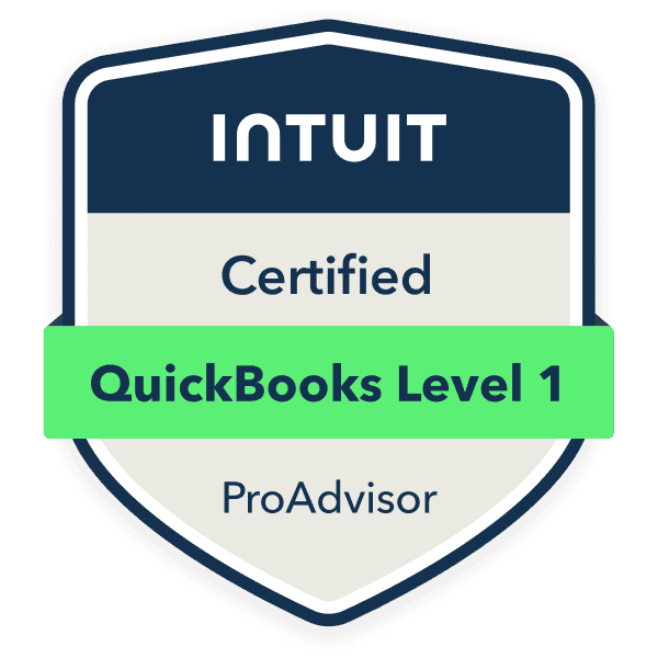 QuickBooks Online ProAdvisor Level 1 certification badge